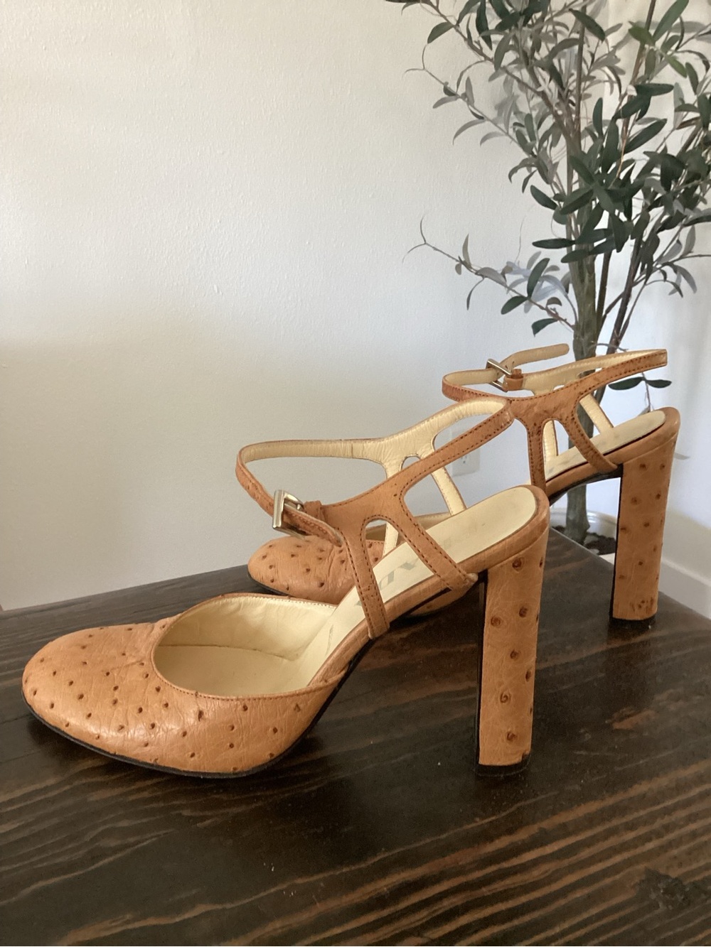 Prada Tan Ostrich Leather Slingback Heels - Picture 3 of 5